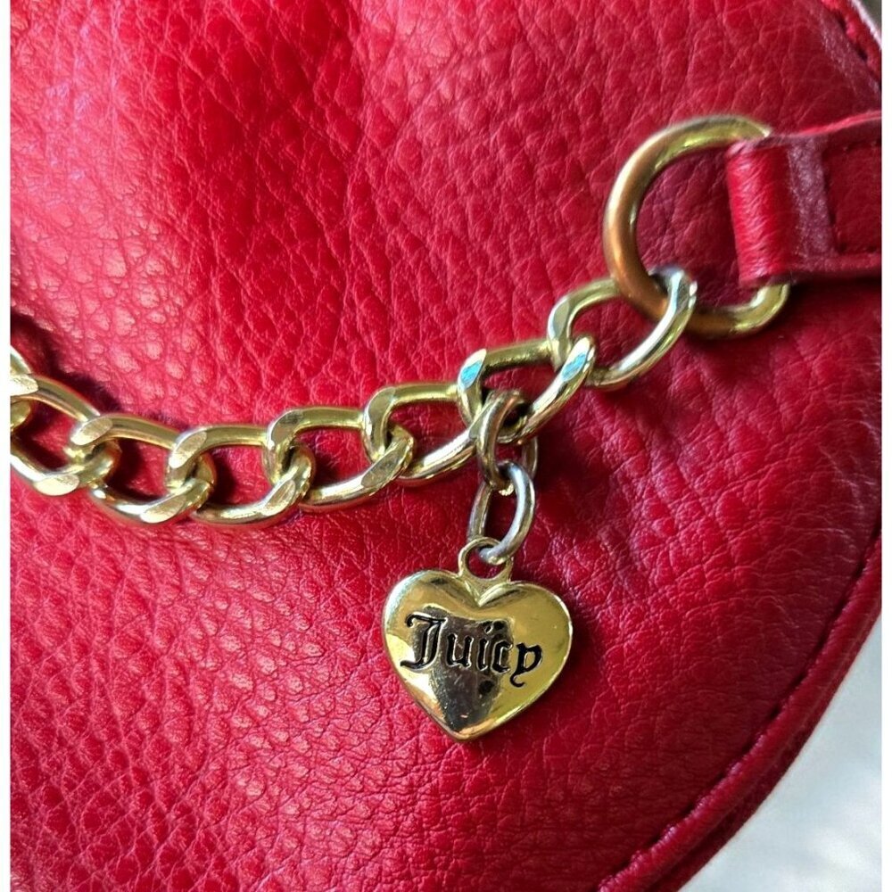 Juicy Couture Red Heart Wristlet Coin Purse Zip Around 5"x4.5" Faux Leather - Picture 7 of 7